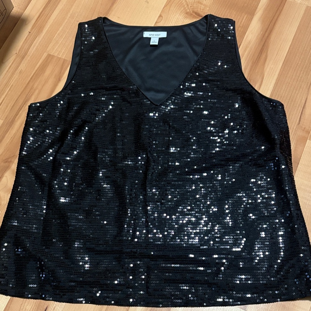 Nine West Sparkling Black Sequin Tank Top